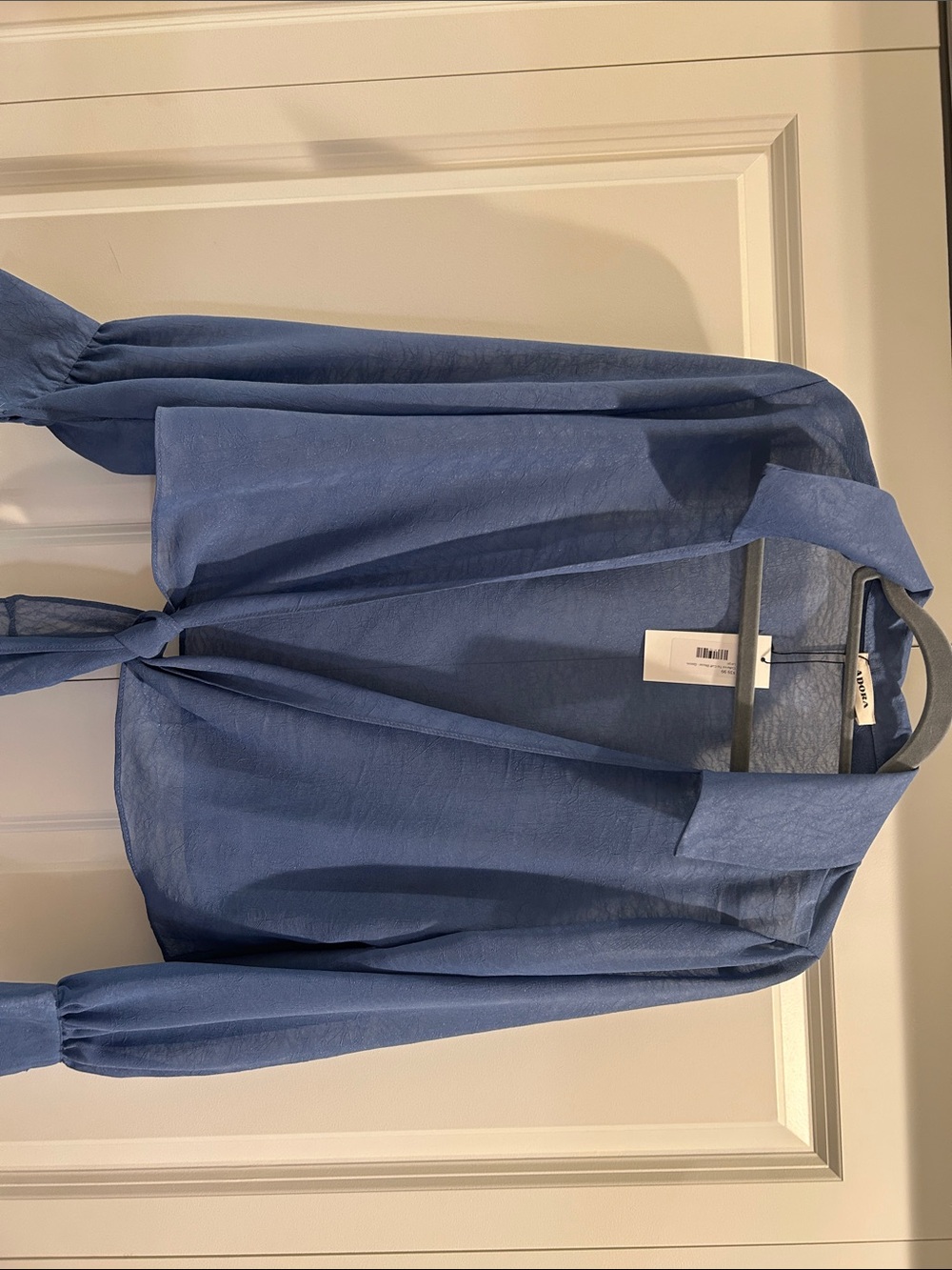 ADORA Dusty Blue Tie-Front Sheer Blouse